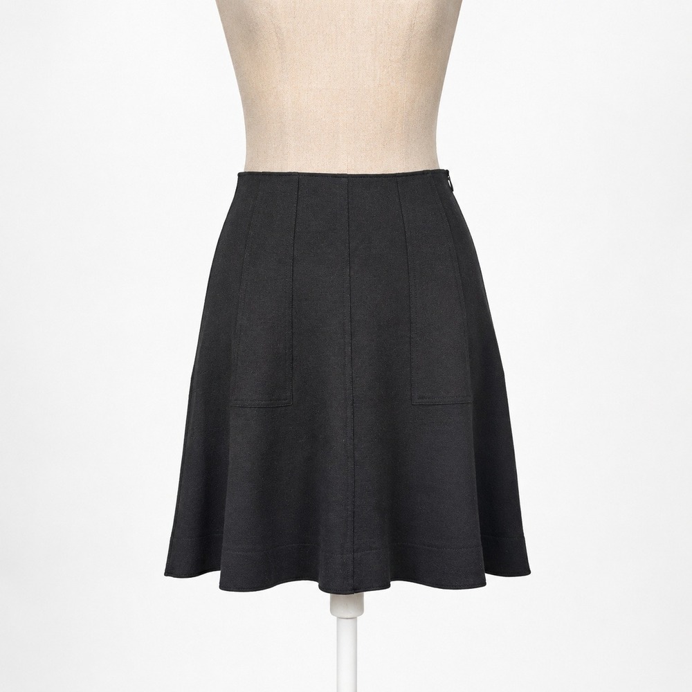 Kpop Wool A Line Knee Length Skirt Size 8 Black Preppy Classic Contemporary Y2K